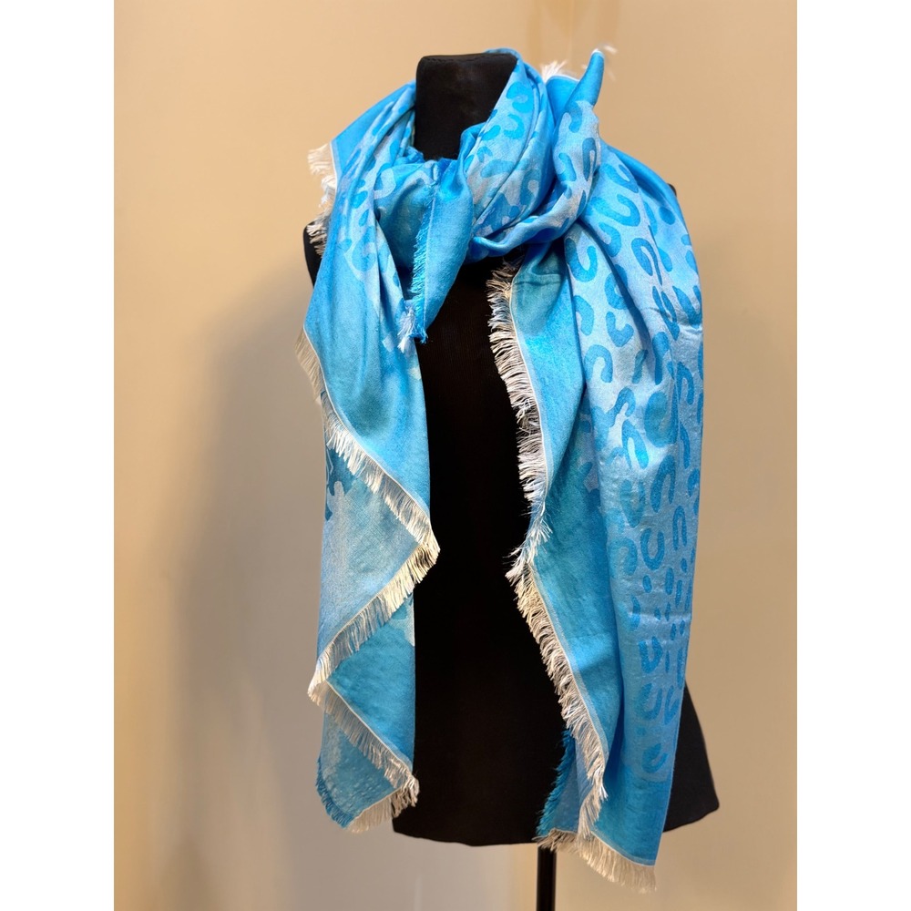 Louis Vuitton Stephen Sprouse Leopard Stole Blue Wool Silk Scarf M72252 Italy
